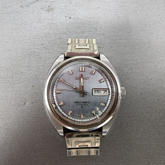 Seiko BellMatic Watch Men 38mm Silver Dial Silver Tone Daydate Alarm PARTS0