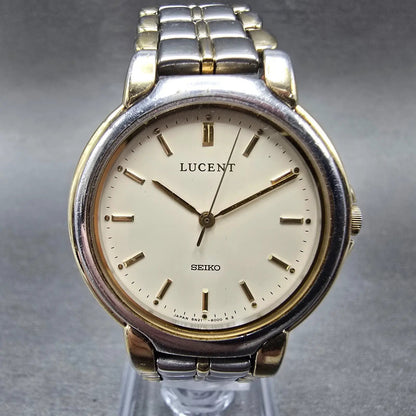 Seiko Lucent Watch Men 32mm Cream Dial Two Tone Round 8N21-6000 New Battery JDM0