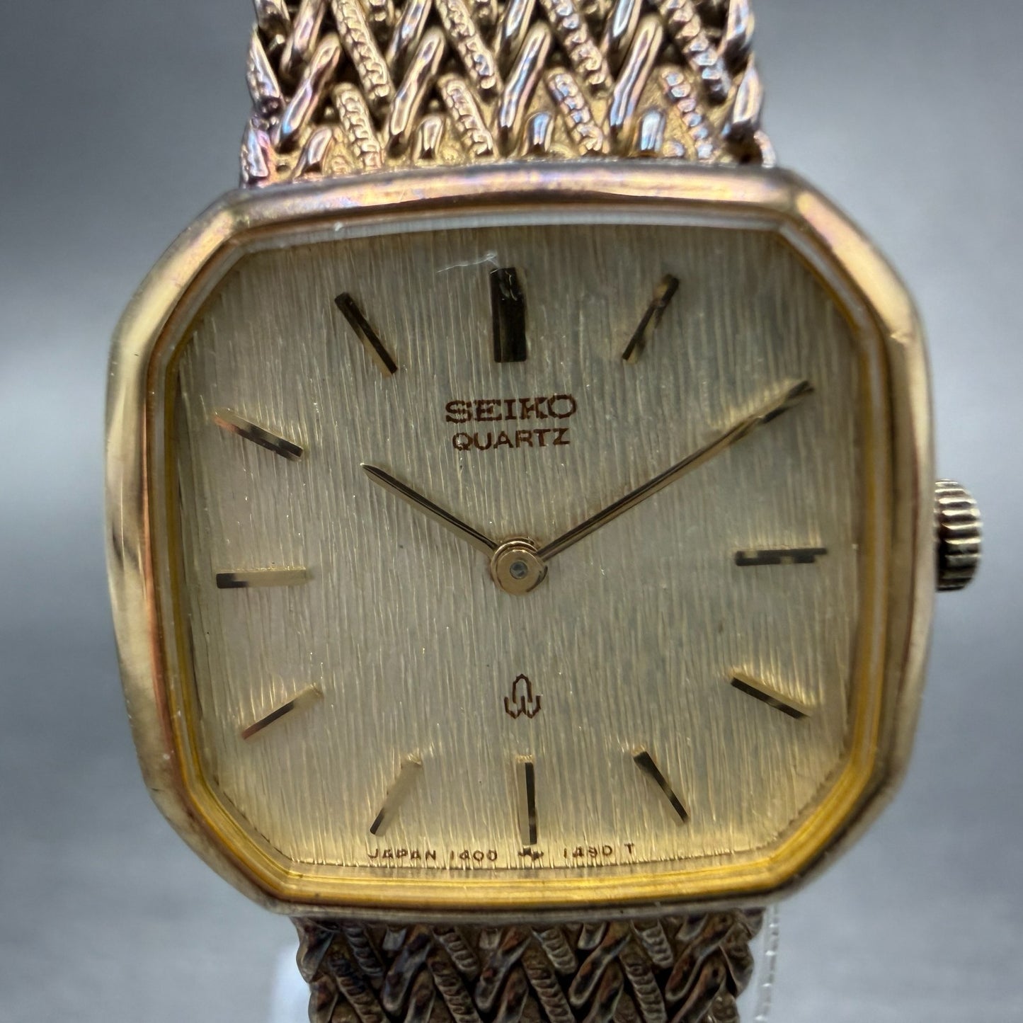 Seiko Watch Women 21mm Champagne Dial Gold Tone Rectangle 1400-5900 New Battery1
