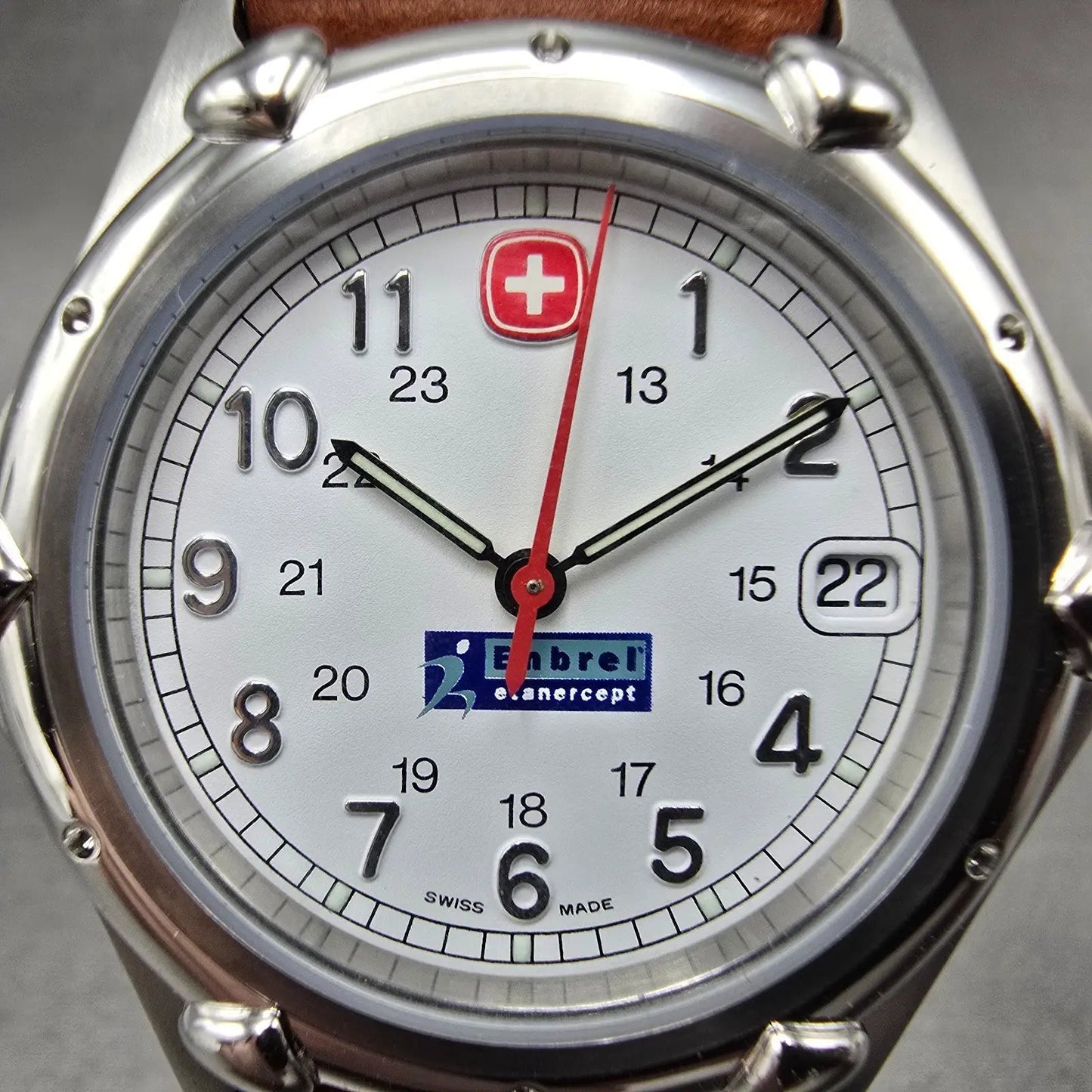 Wenger Watch Men 36mm White Dial Stainless Steel Date 095.0695 New Battery GNB1