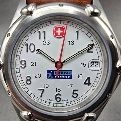 Wenger Watch Men 36mm White Dial Stainless Steel Date 095.0695 New Battery GNB1