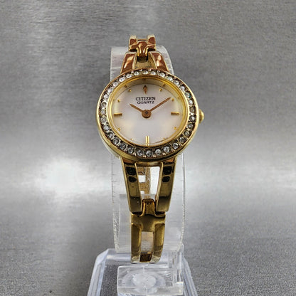 Citizen Watch Women 20mm MOP Dial Gold Tone Crystal Bezel Round New Battery