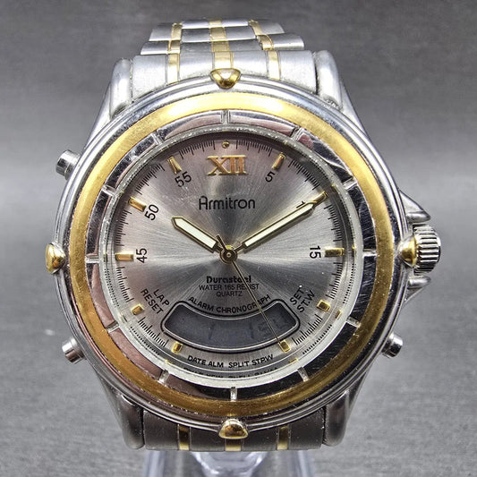 Armitron Ana Digi Watch Men 40mm Gray Dial Two Tone Alarm Chrono New Battery0