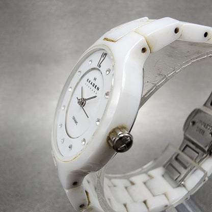 Skagen watch Women 27mm White Dial White Ceramic Round 572SSXWC New Battery2