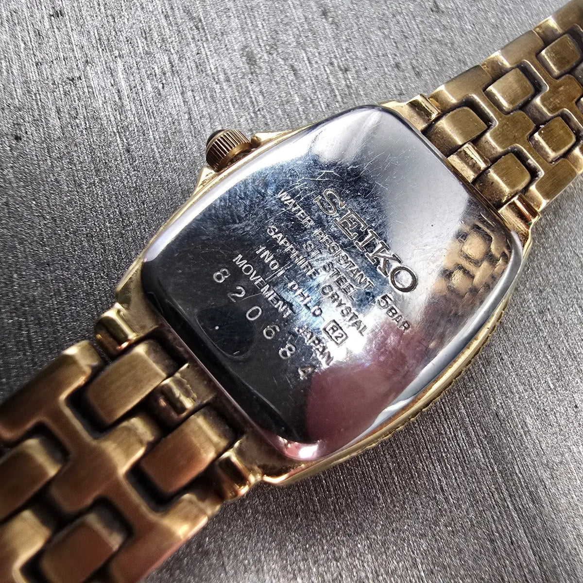 Seiko Watch Women 20mm MOP Dial Gold Tone Gemmed Rectangle 1N01-0HL0 New Battery10