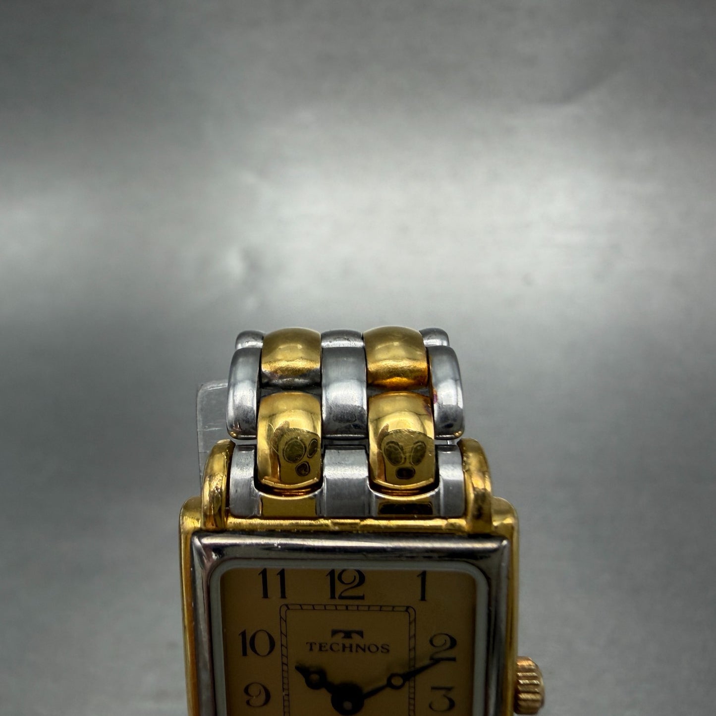Technos Tank Watch Women 18mm Gold Dial Two Tone  Rectangle New Battery4