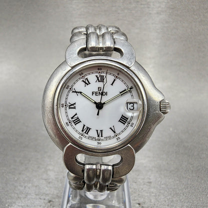 Fendi Orologi Watch Men 34mm White Dial Silver Tone Date Round READ!!!! New Batt0