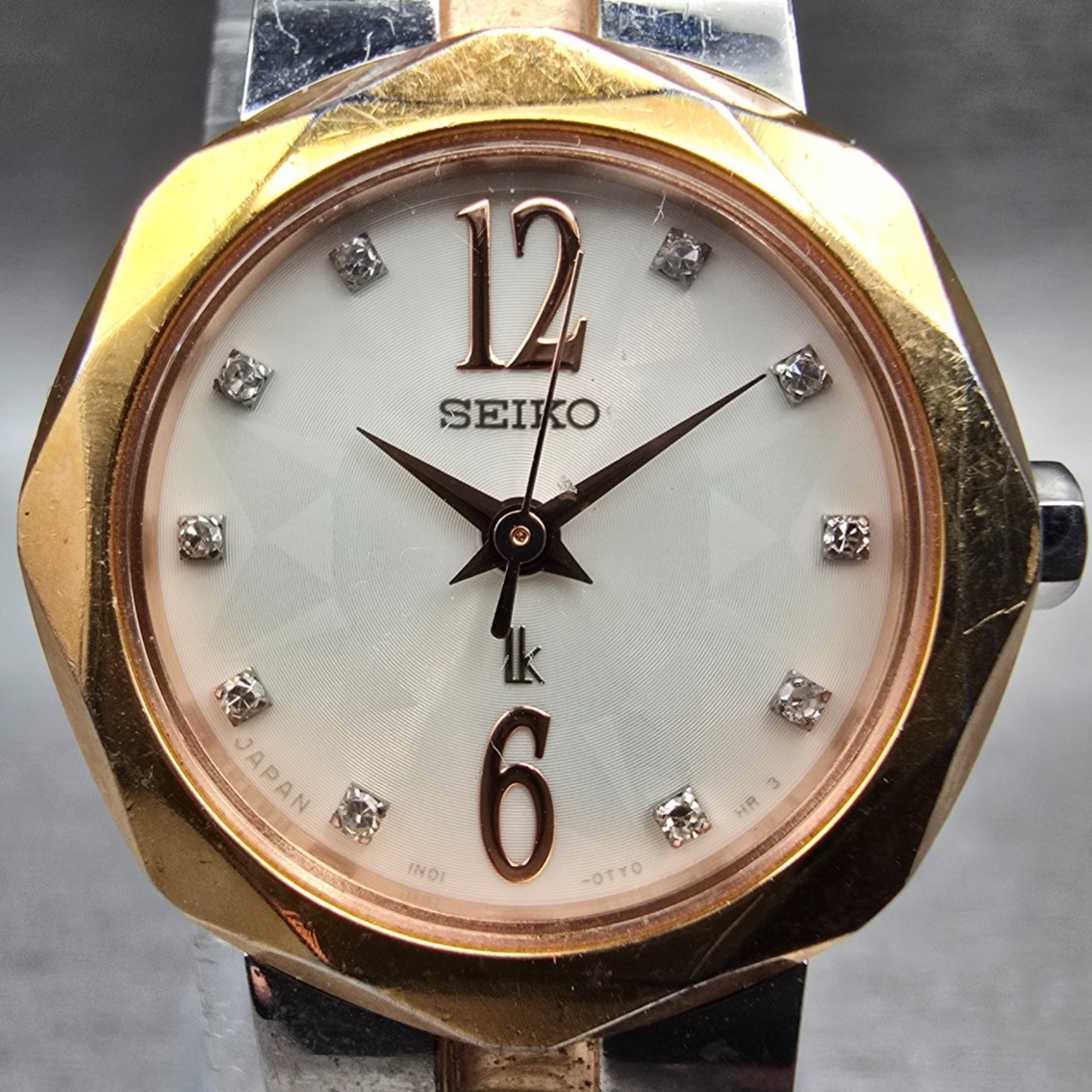 Seiko Lukia Watch Women 22mm Ivory Dial Two Tone Round 1N01-0KH0 New Battery JDM1