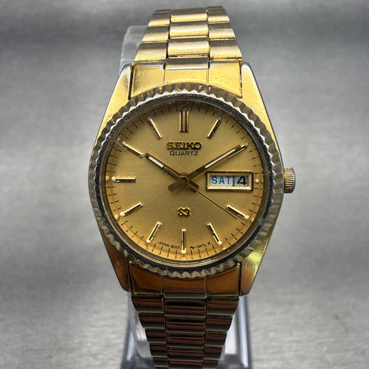 Seiko SQ Watch Women 24mm Gold Dial Gold Tone Daydate Round 3E23-0A69 New Batt0