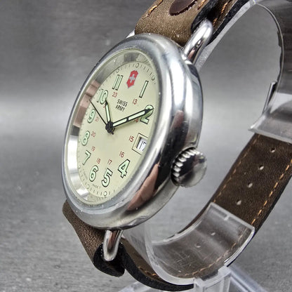 Victorinox Swiss Army Cavalry Watch Men 37mm Cream Dial Silver Tone Date PART LQ3