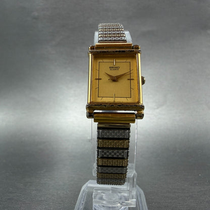 Seiko Tank Watch Women 18mm Champagne Dial two Tone Rectangle 7321-5510 New Batt5