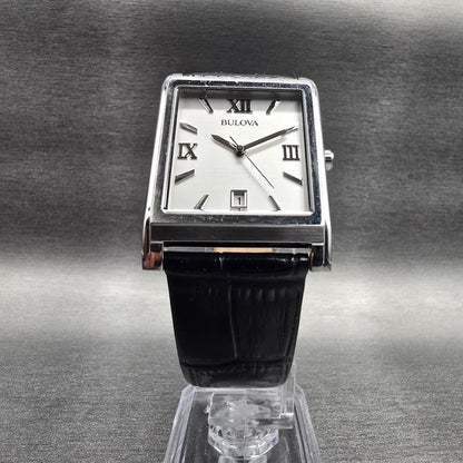 Bulova Tank Watch Men 29mm Silver Dial Silver Tone Date Rectangle 96B107 New Bat5