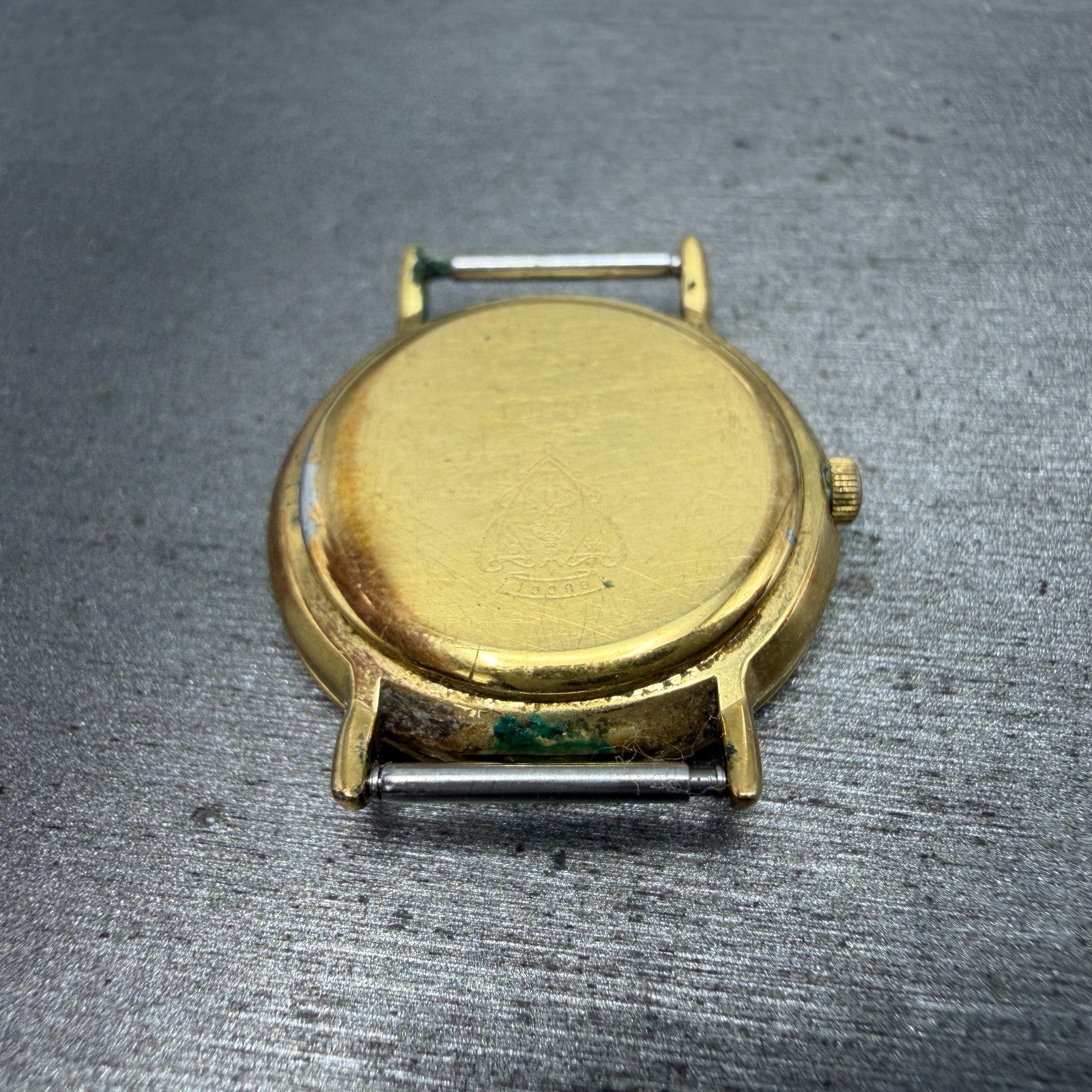 Gucci 3000L Watch Women 26mm Red Green Dial Gold Plated Round Leather New BattA511