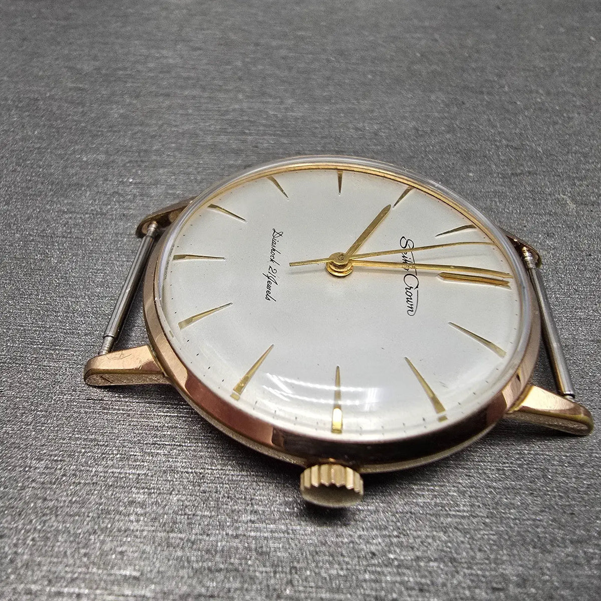 Seiko Crown Watch Men 35mm White Dial Gold Round Manual Wind 15002 JDM PARTS6