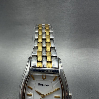 Bulova Watch Women 26mm White Dial Two Tone Tonneau 98L145 New Battery4
