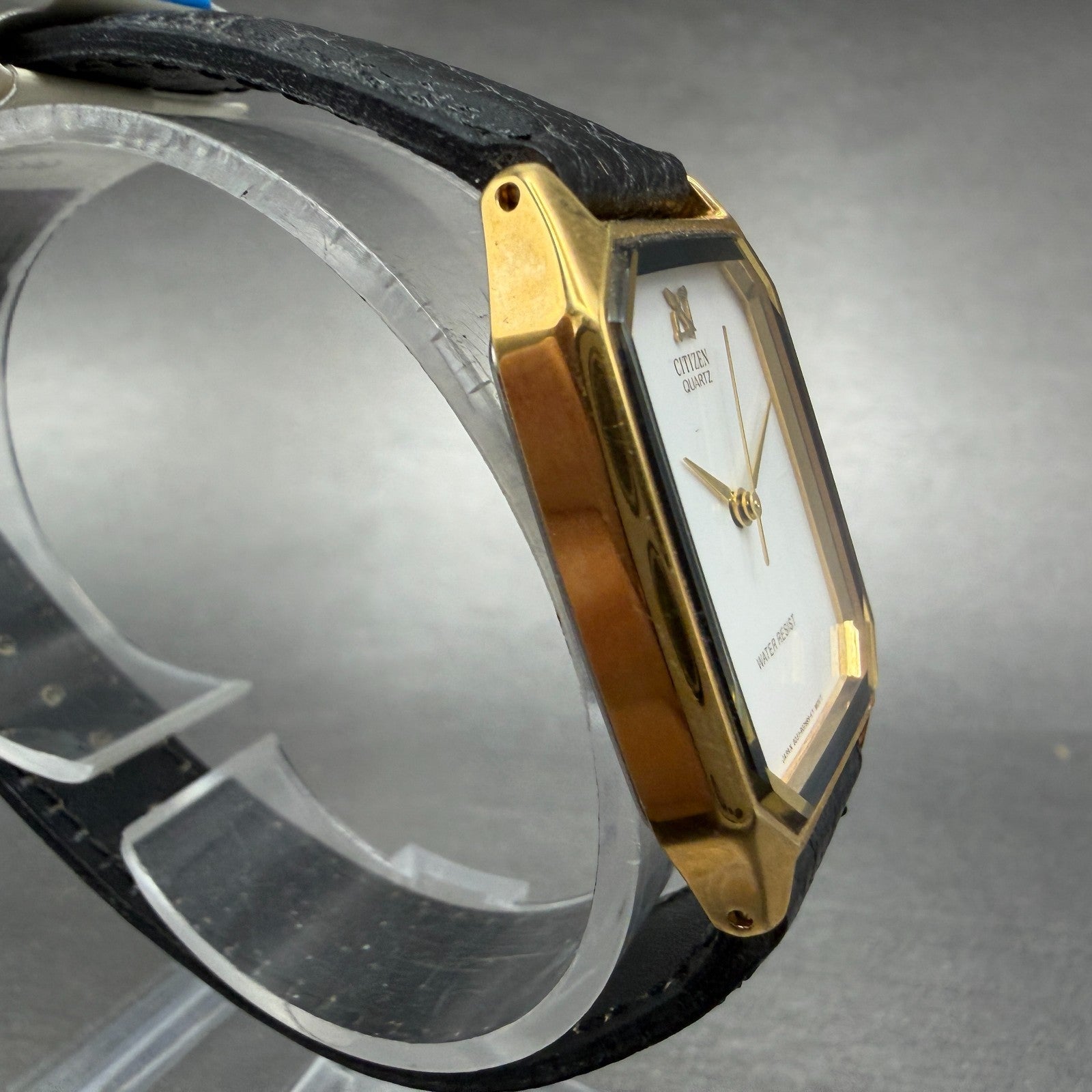 Citizen Tank Watch Unisex 25mm White Dial Gold Tone Rectangle New Battery NOS3