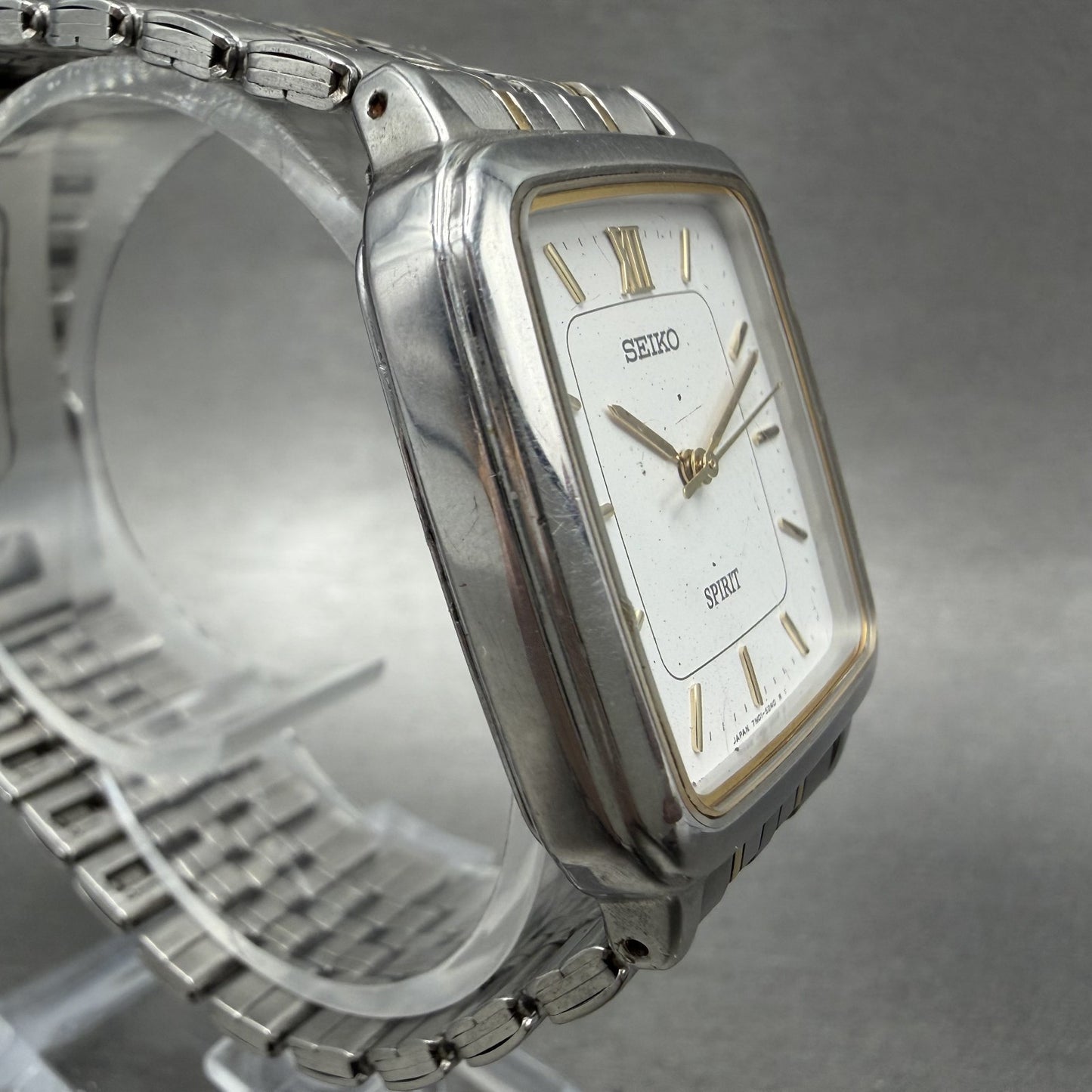 Seiko Spirit Tank Watch Men 28mm White Dial two Tone 7n015210 New Battery AB3