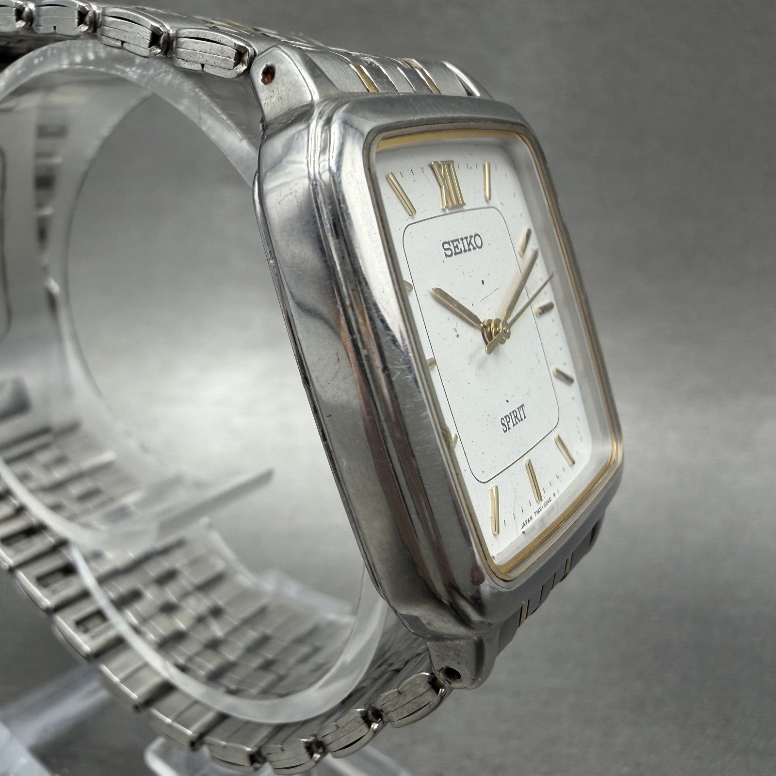 Seiko Spirit Tank Watch Men 28mm White Dial two Tone 7n015210 New Battery AB3