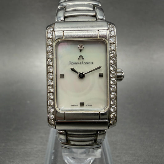 Maurice Lacroix Fiaba Tank Watch Women 19mm MOP Dial Steel Diamonds New Battery0