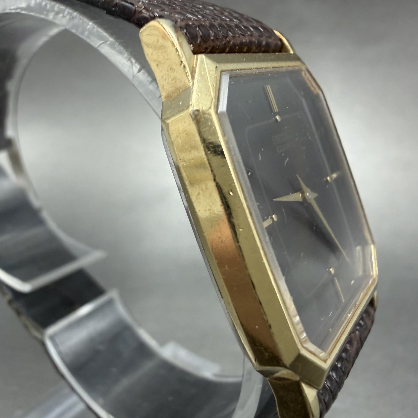 Seiko Tank Watch Men 26mm Brown Dial Gold Tone Hexagon 5P30-5079 PARTS4