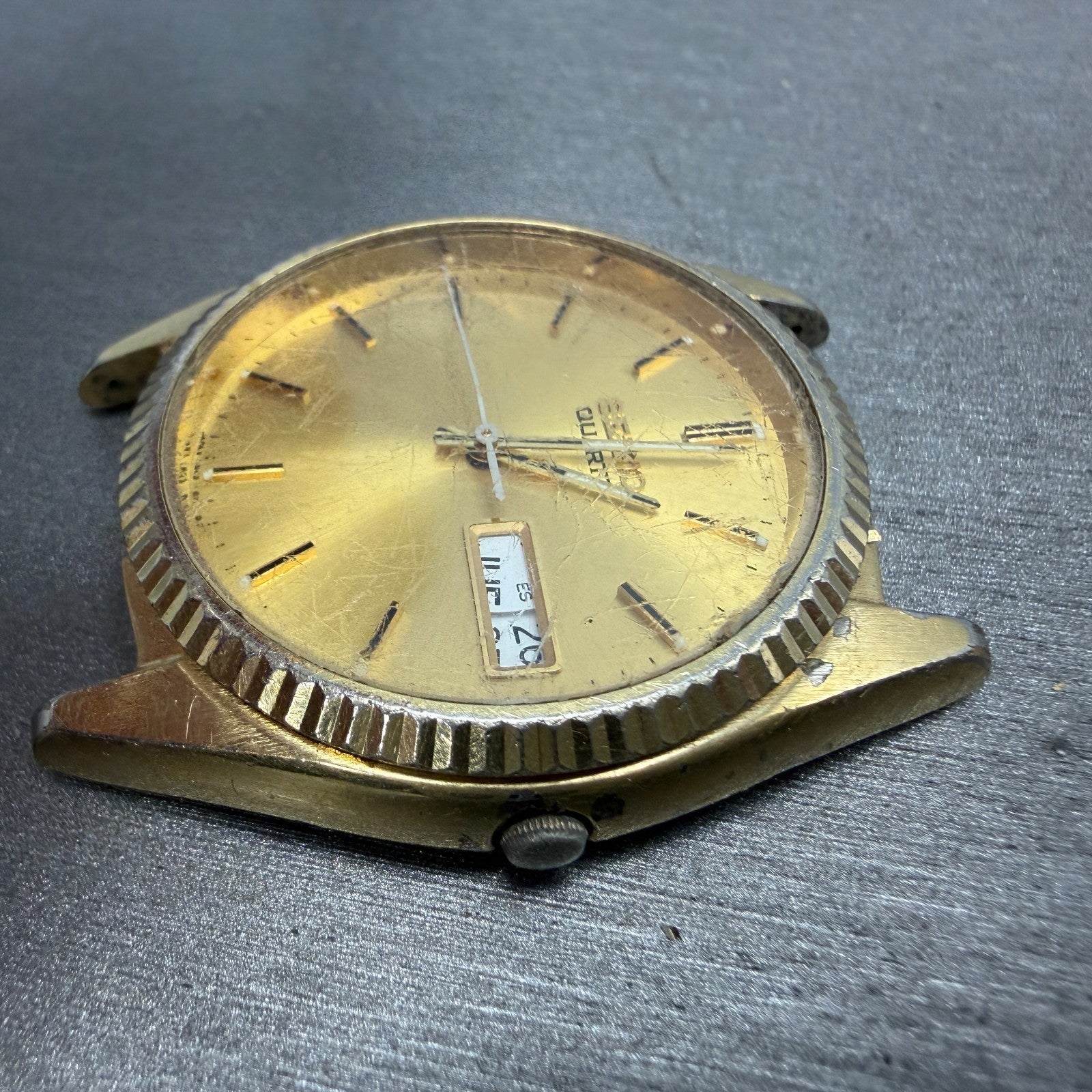 Seiko President Watch Men 37mm Gold Dial Gold Tone Daydate 7N43-8110 PARTS VTG6