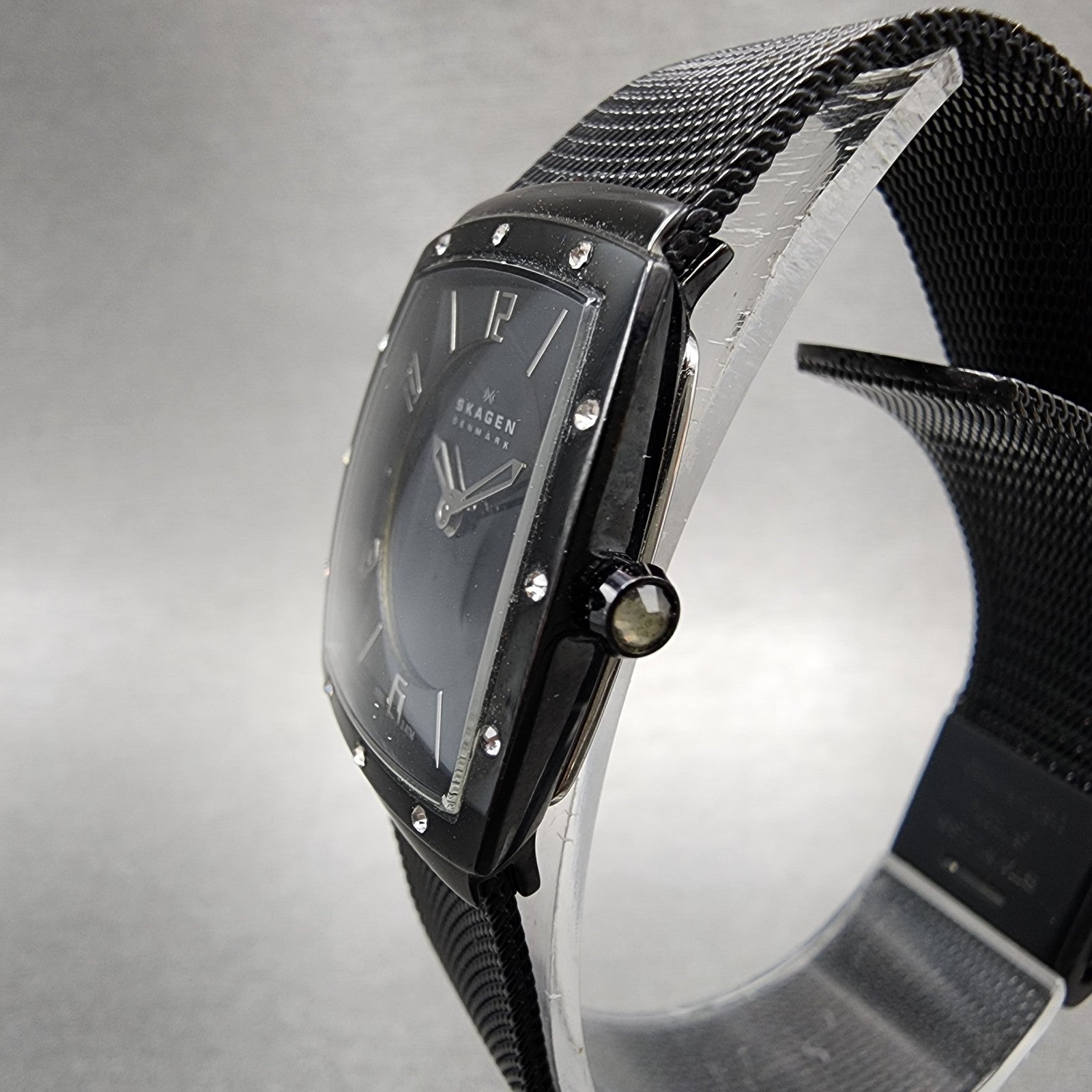 Skagen Tank Watch Women 23mm Black Dial Black Tone Rectangle 396XSBB New Battery2