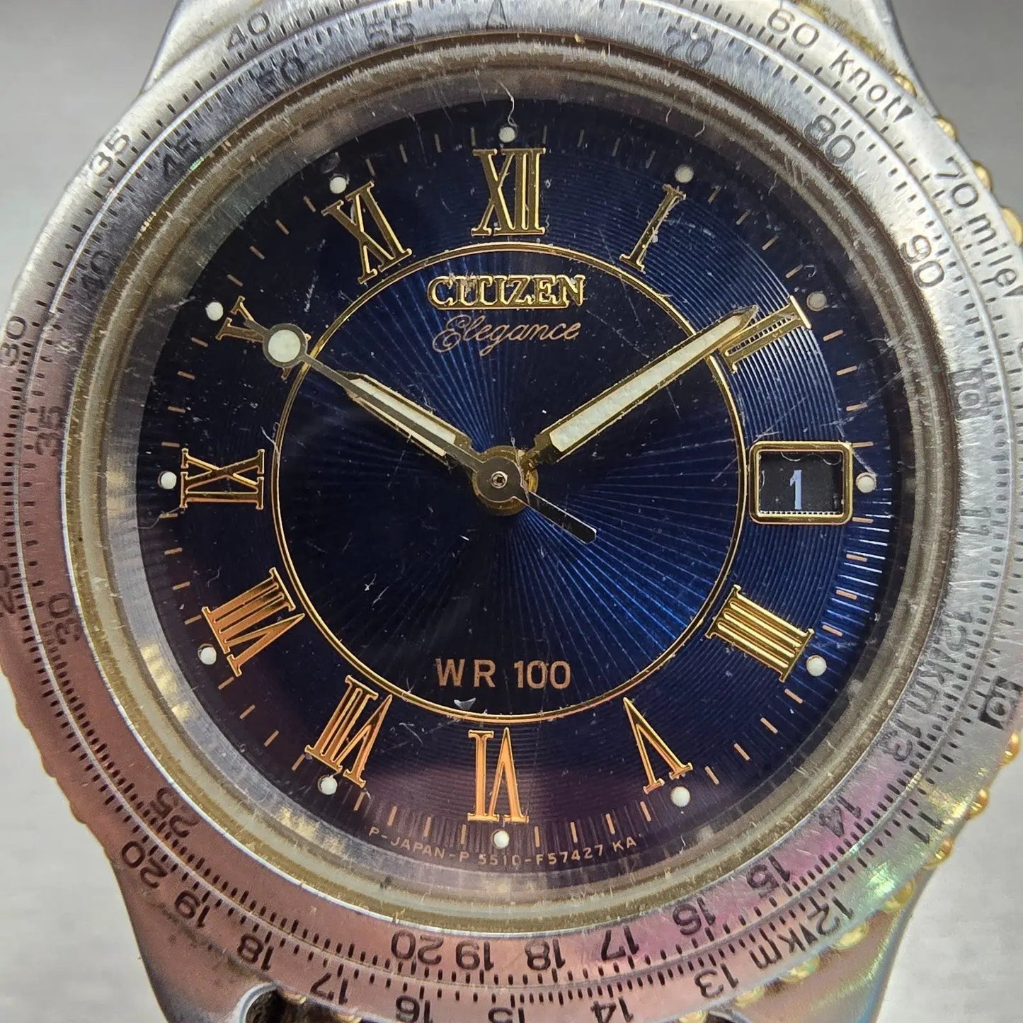 Citizen Elegance Watch Men 36mm Blue Dial Two Tone Date 5510-F52428 New Battery1