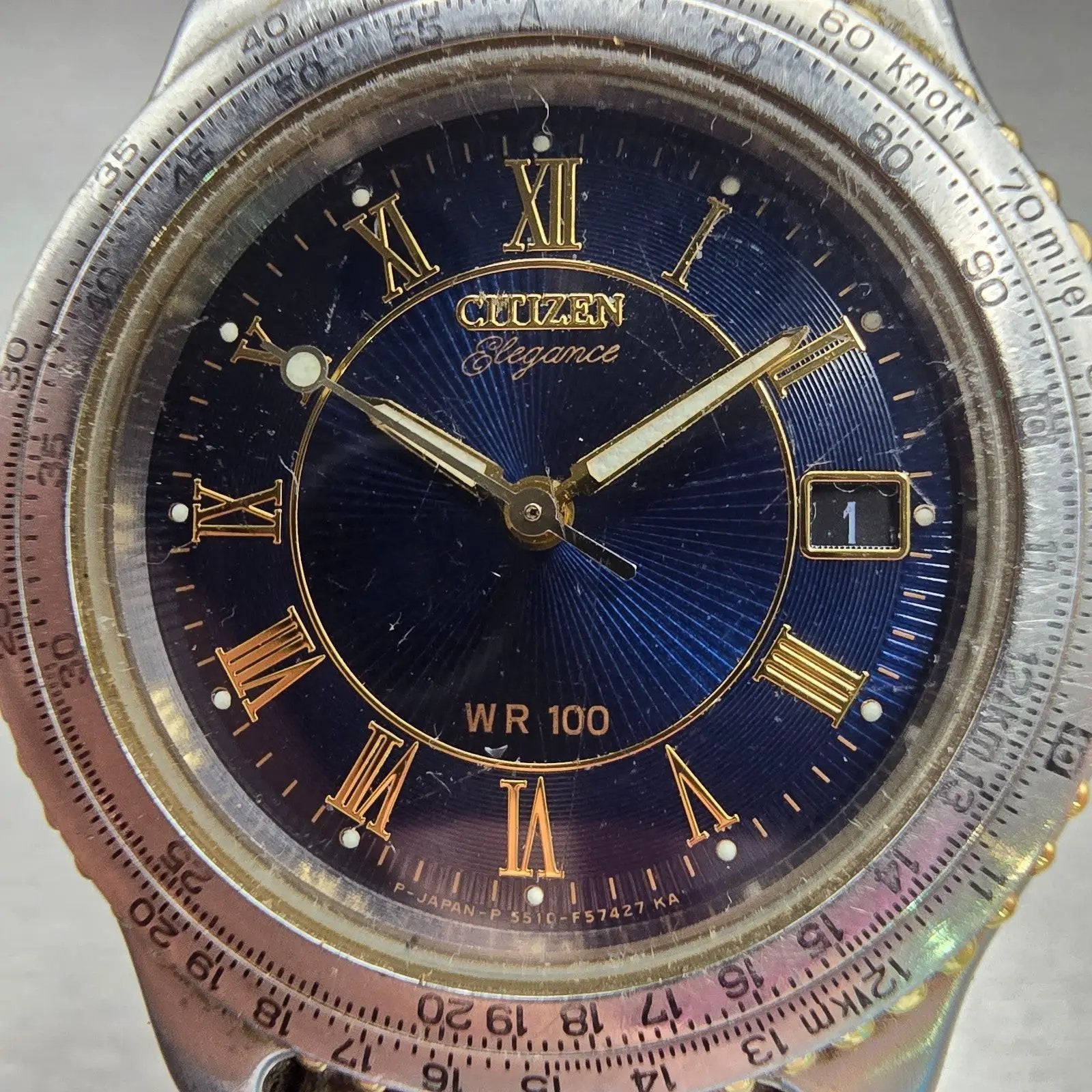 Citizen Elegance Watch Men 36mm Blue Dial Two Tone Date 5510-F52428 New Battery1