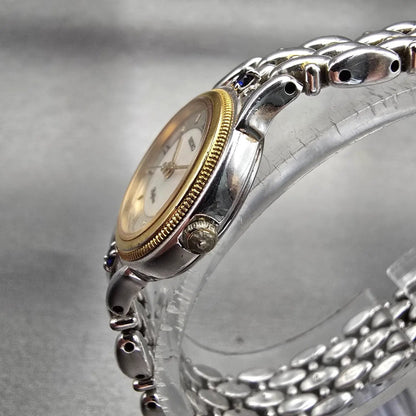 Seiko Belfina Watch Women 21mm MOP Dial Two Tone Gemmed Round 1F21-0C70 New Batt2
