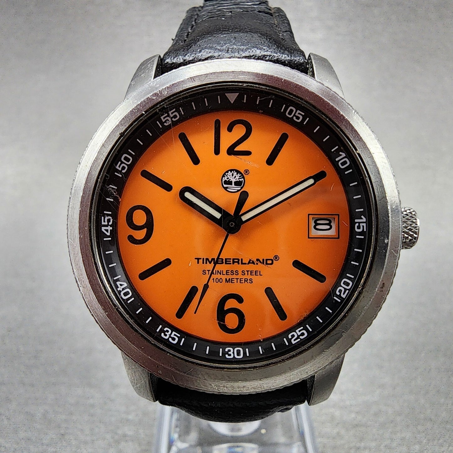 Timberland Dive Watch Men 36mm Orange Dial Steel Date Round YBAL1 New Battery1