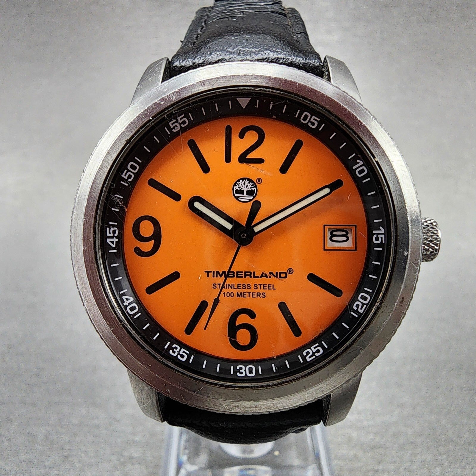 Timberland Dive Watch Men 36mm Orange Dial Steel Date Round YBAL1 New Battery1