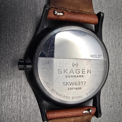 Skagen Holst Watch Men 40mm White Dial Black Tone Daydate SKW6317 New Battery10