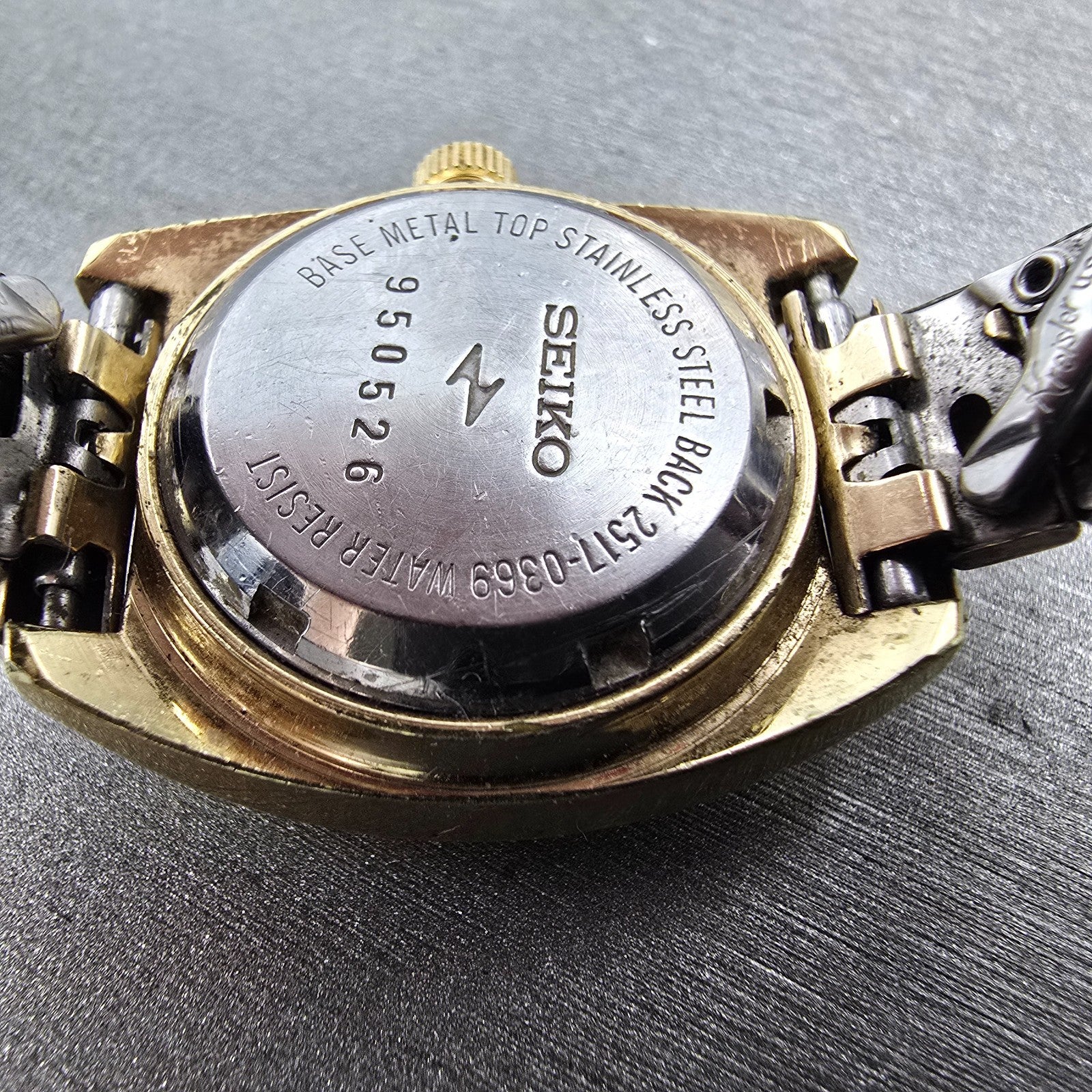 Seiko Automatic Watch Women 25mm Gold Dial Gold Tone Date 2517-0369 Runs9