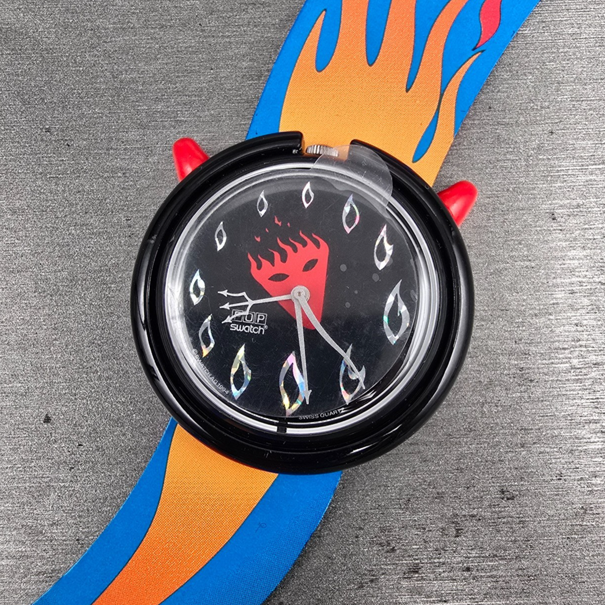 Swatch Pop Hot Stuff Watch Men 40mm Black Dial Black PMB103 New Battery NOS CH1