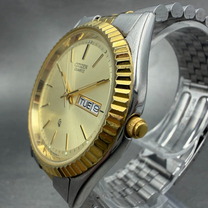 Citizen CQ President Watch Men 36mm Champagne Dial Two Tone Daydate Round NewBat2