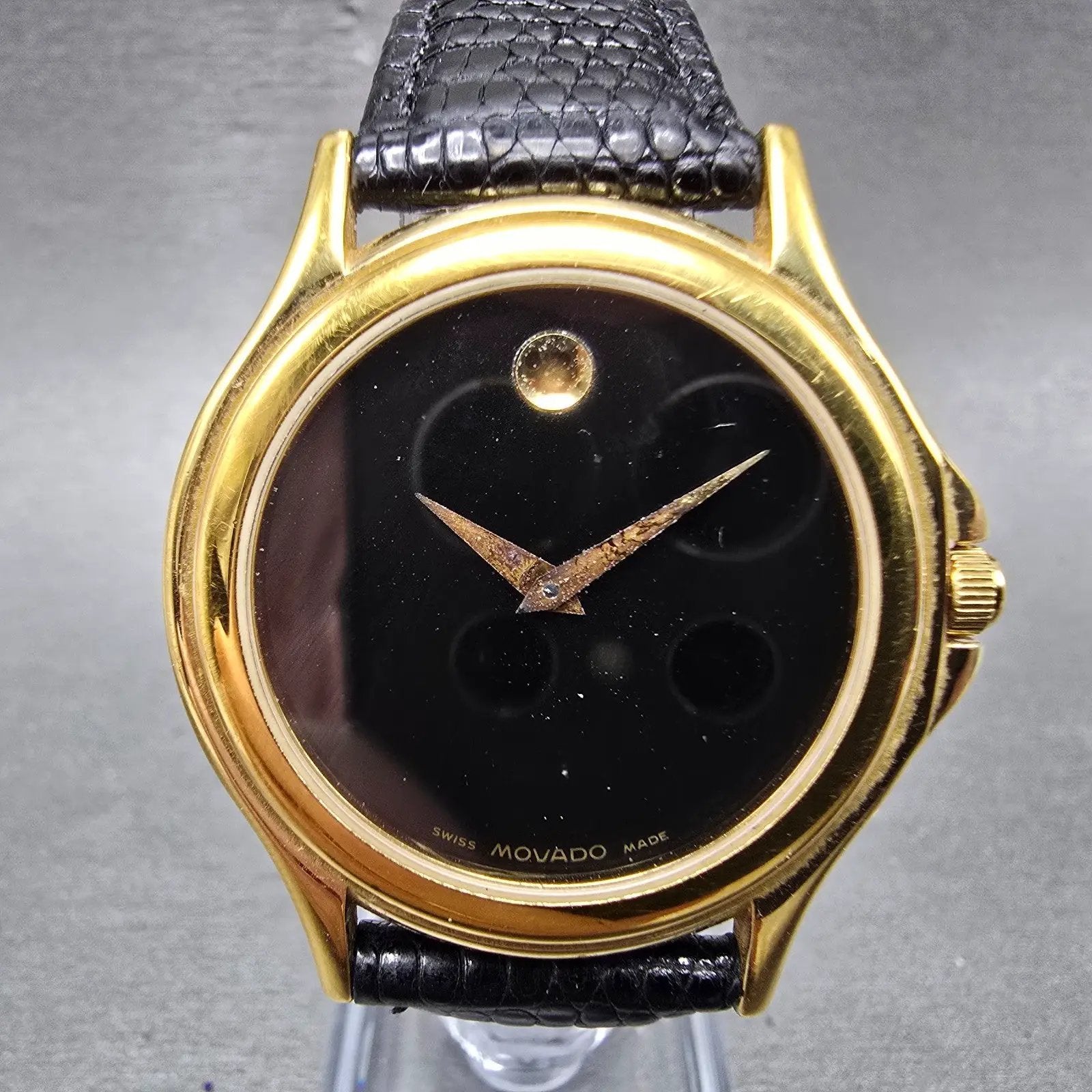 Movado Museum Watch Men 35mm Black Dial Gold Tone Round 87-E4-0863 Round PARTS A0
