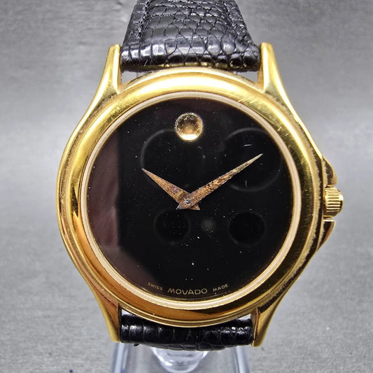 Movado Museum Watch Men 35mm Black Dial Gold Tone Round 87-E4-0863 Round PARTS A0