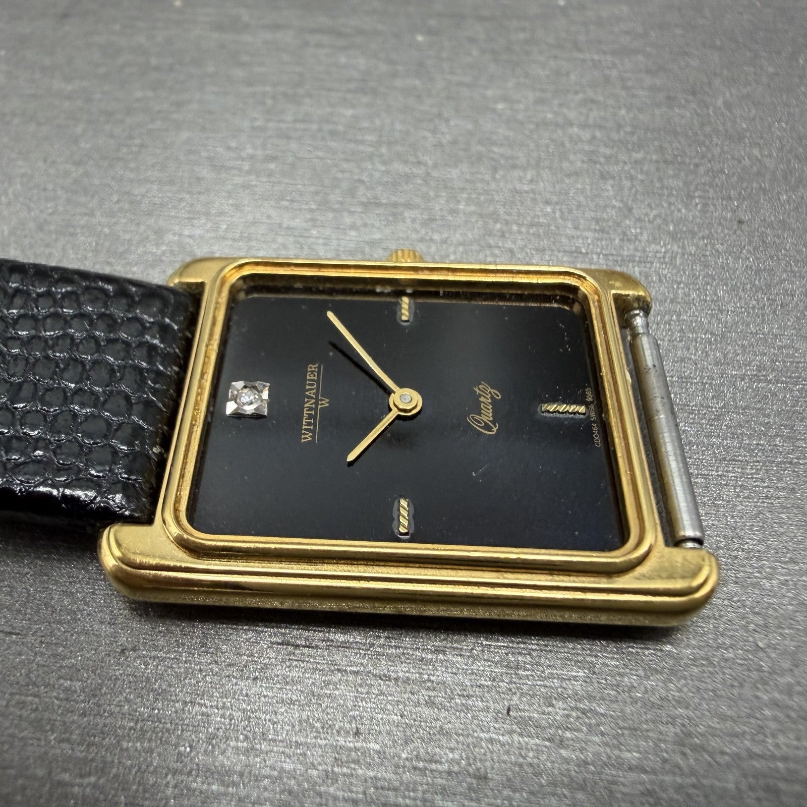 Wittnauer Tank Watch Men 25mm Black Dial Gold Tone NO CRYSTAL CD0464 9565 NewBat5
