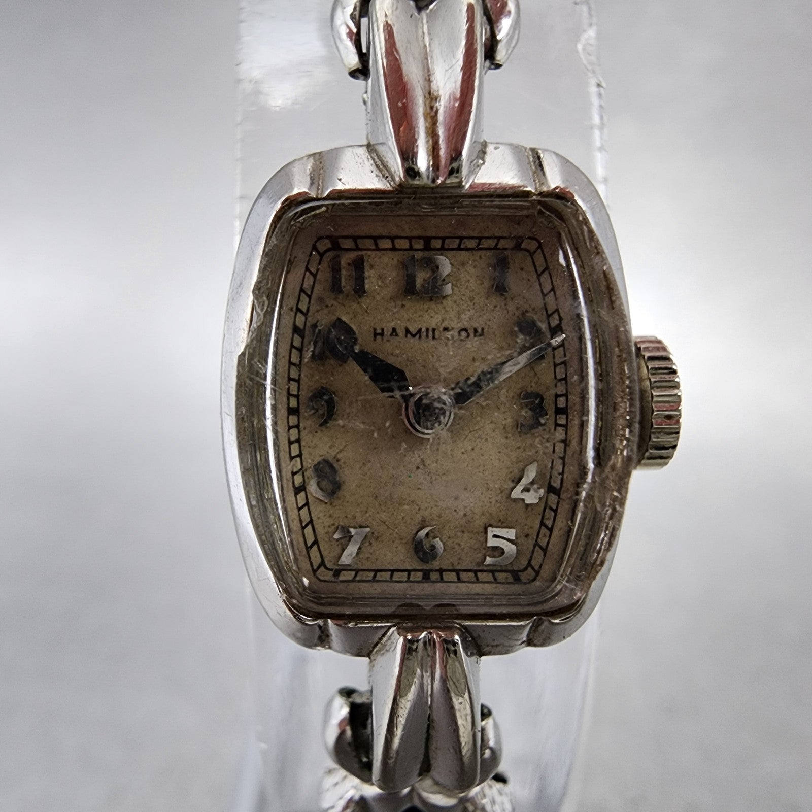 Hamilton Watch Women 14mm Silver Dial 10K Gold Filled Rectangle Manual Wind Runs1