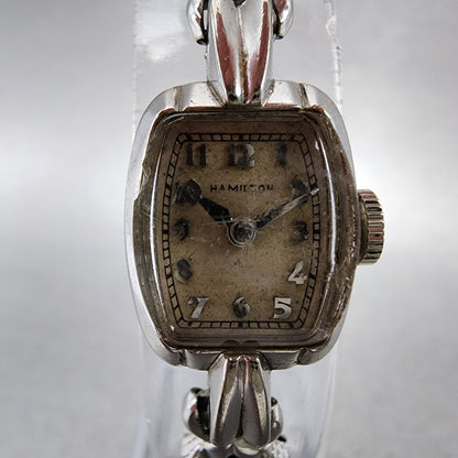 Hamilton Watch Women 14mm Silver Dial 10K Gold Filled Rectangle Manual Wind Runs1