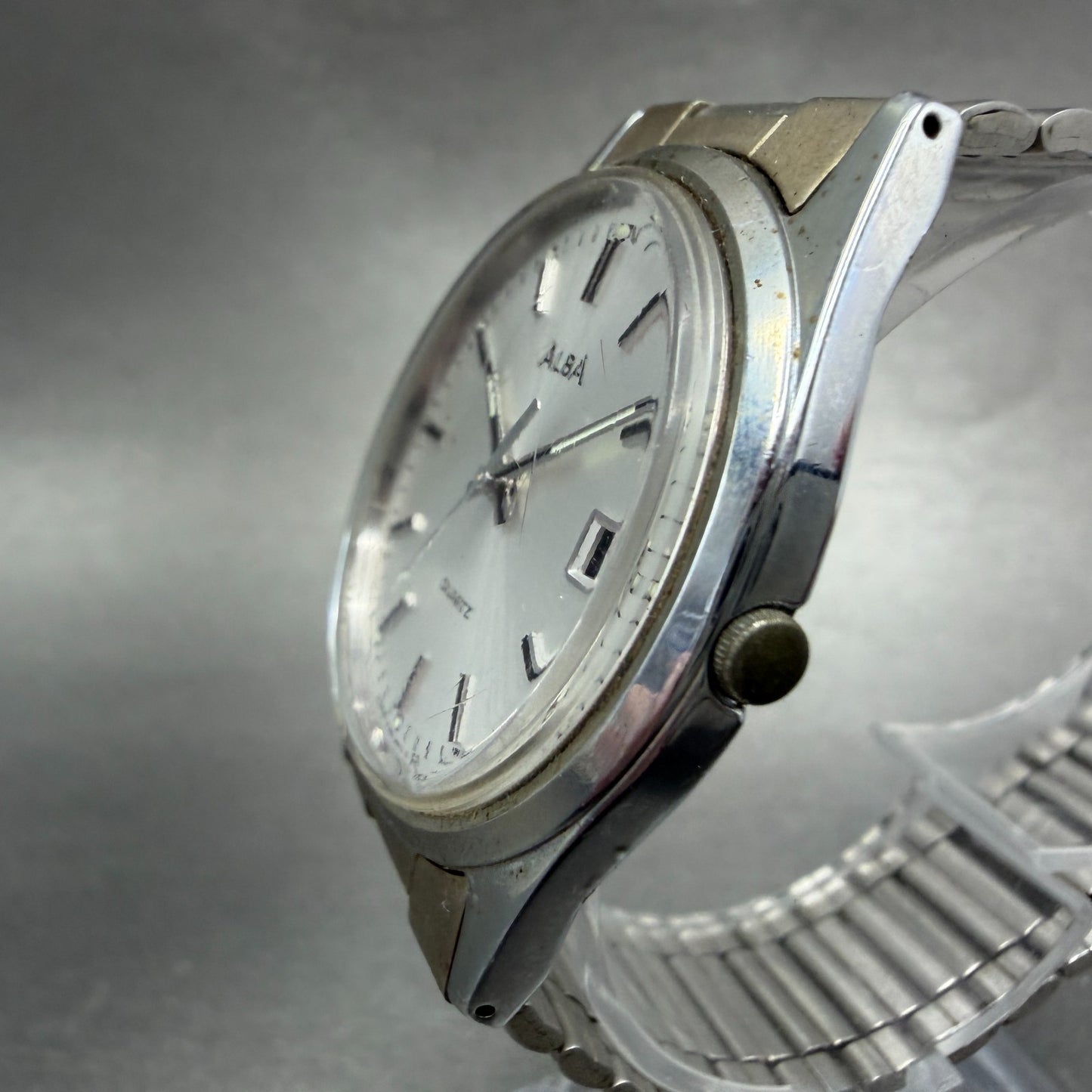 Seiko Alba Watch Men 36mm Silver Dial SIlver Tone Date Y142-8160 New Battery VTG2