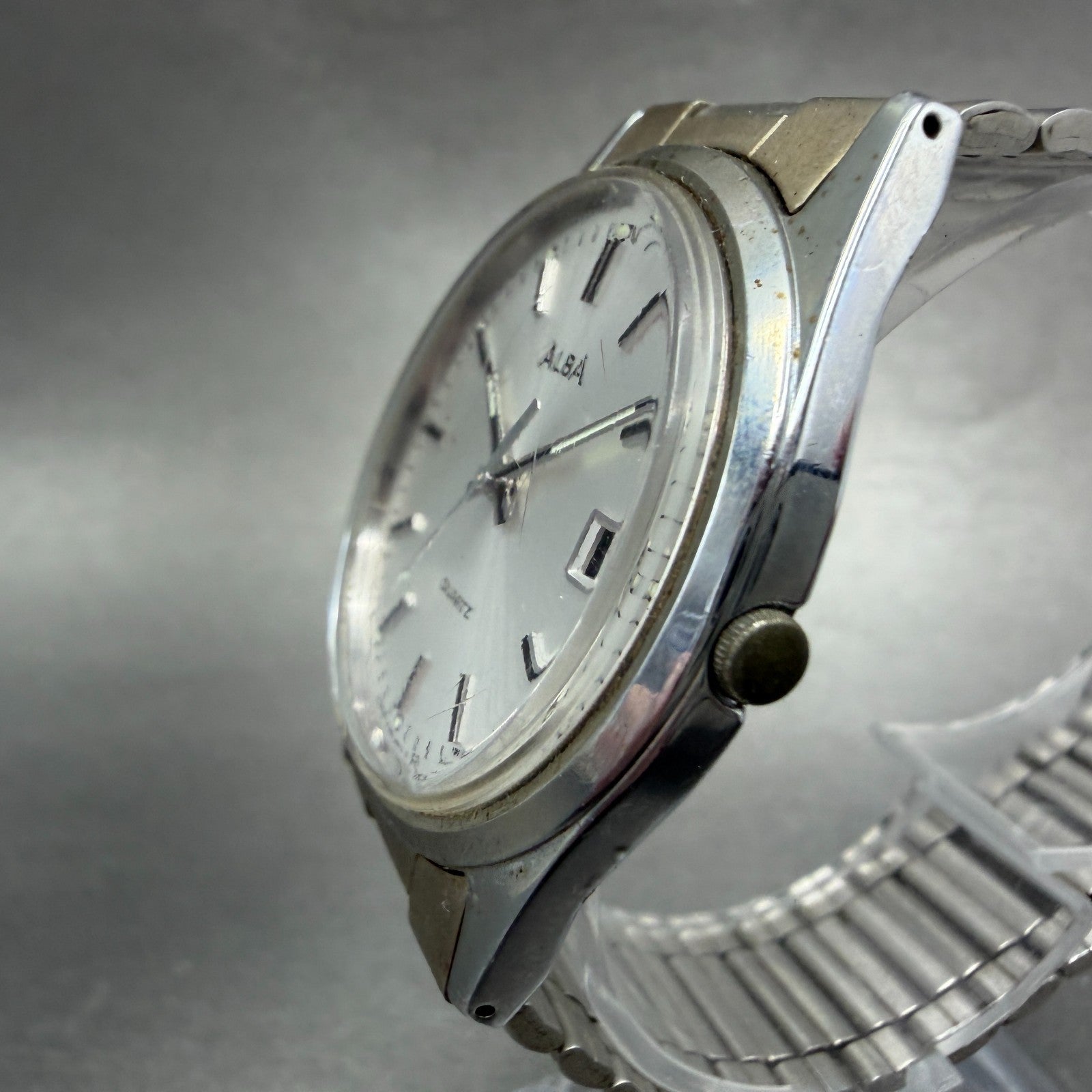 Seiko Alba Watch Men 36mm Silver Dial SIlver Tone Date Y142-8160 New Battery VTG2
