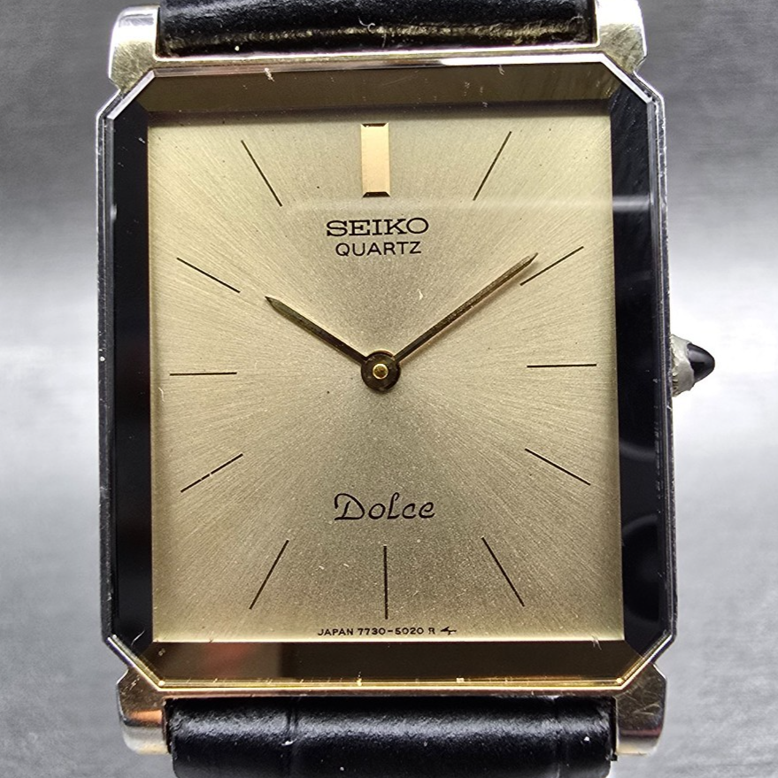 Seiko Dolce Tank Watch Men 27mm Champagne Dial Two Tone 7730-5020 New Batt JDM1