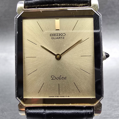 Seiko Dolce Tank Watch Men 27mm Champagne Dial Two Tone 7730-5020 New Batt JDM1