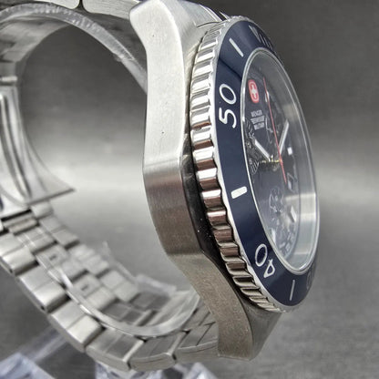 Wenger Swiss Military Chronograph Watch Men 42mm Blue Dial Steel Diver 791003