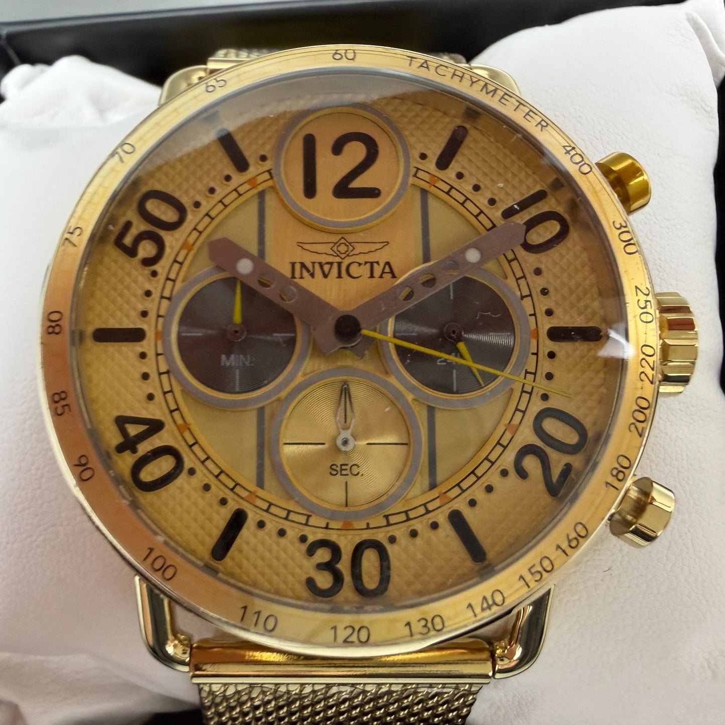 Invicta Speedway Chrono Watch Men 44mm Champagne Dial Gold Tone 69473 Mesh Band1