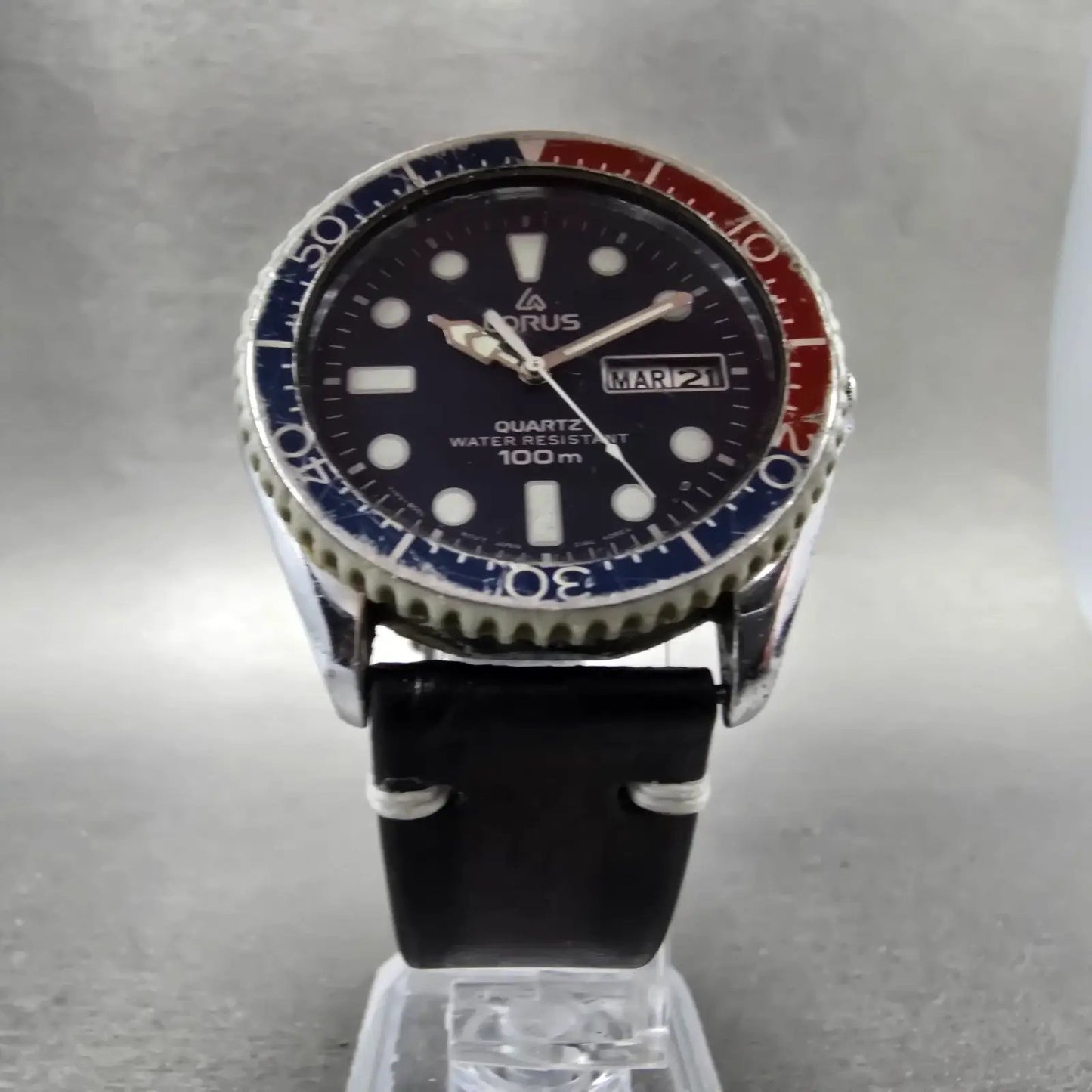 Lorus Dive Watch Men 38mm Blue Dial Silver Tone Daydate Pepsi Y143-804A New Batt6