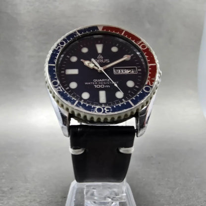 Lorus Dive Watch Men 38mm Blue Dial Silver Tone Daydate Pepsi Y143-804A New Batt6