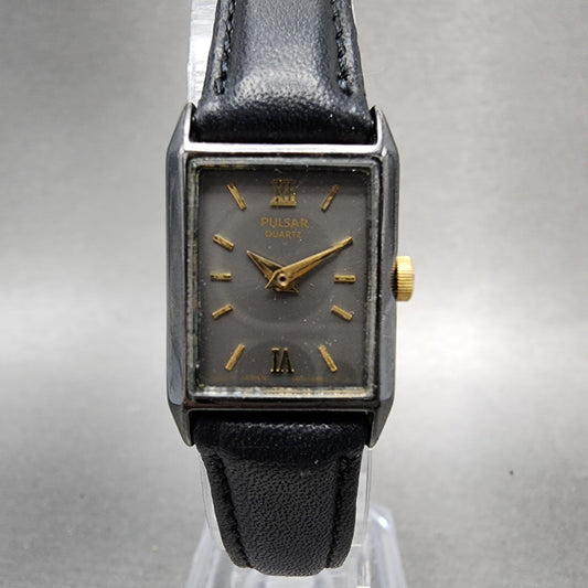Seiko Pulsar Tank Watch Women 17mm Black Dial Black Tone V8106540 New Battery0