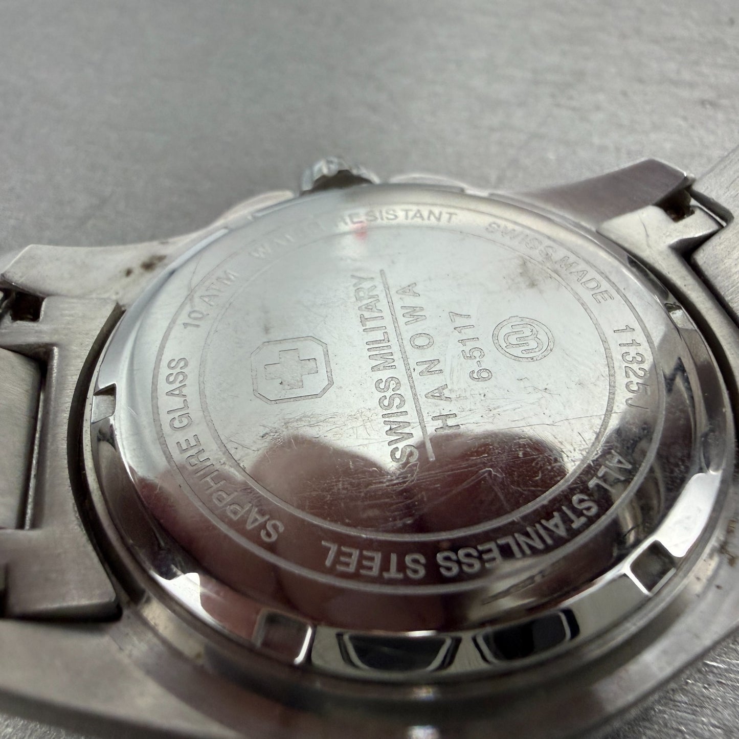 Swiss Military Dive Watch Men 44mm Black Dial Silver Tone Date Round New Battery9